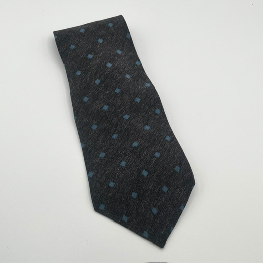 Geoffrey Beene Mens Silk Necktie Gray Blue Geometric Diamond Pattern Tie